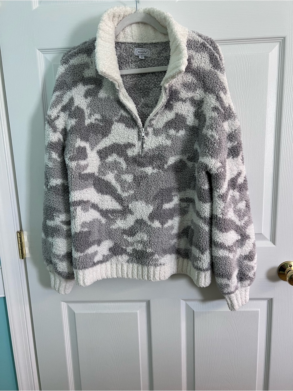 Mud Pie Grey & Cream Sherpa Half-Zip Pullover